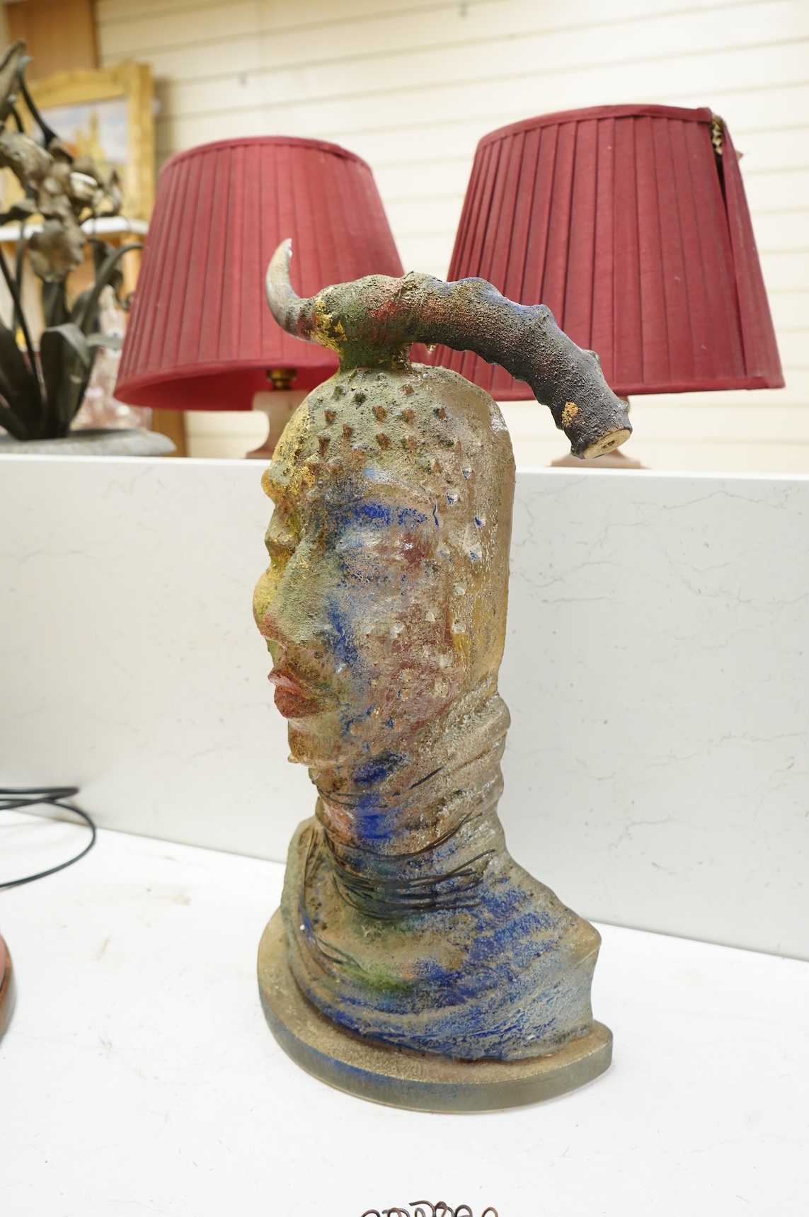 Sylvia Belanger, coloured sand cast studio glass bust of a lady-49cm high.